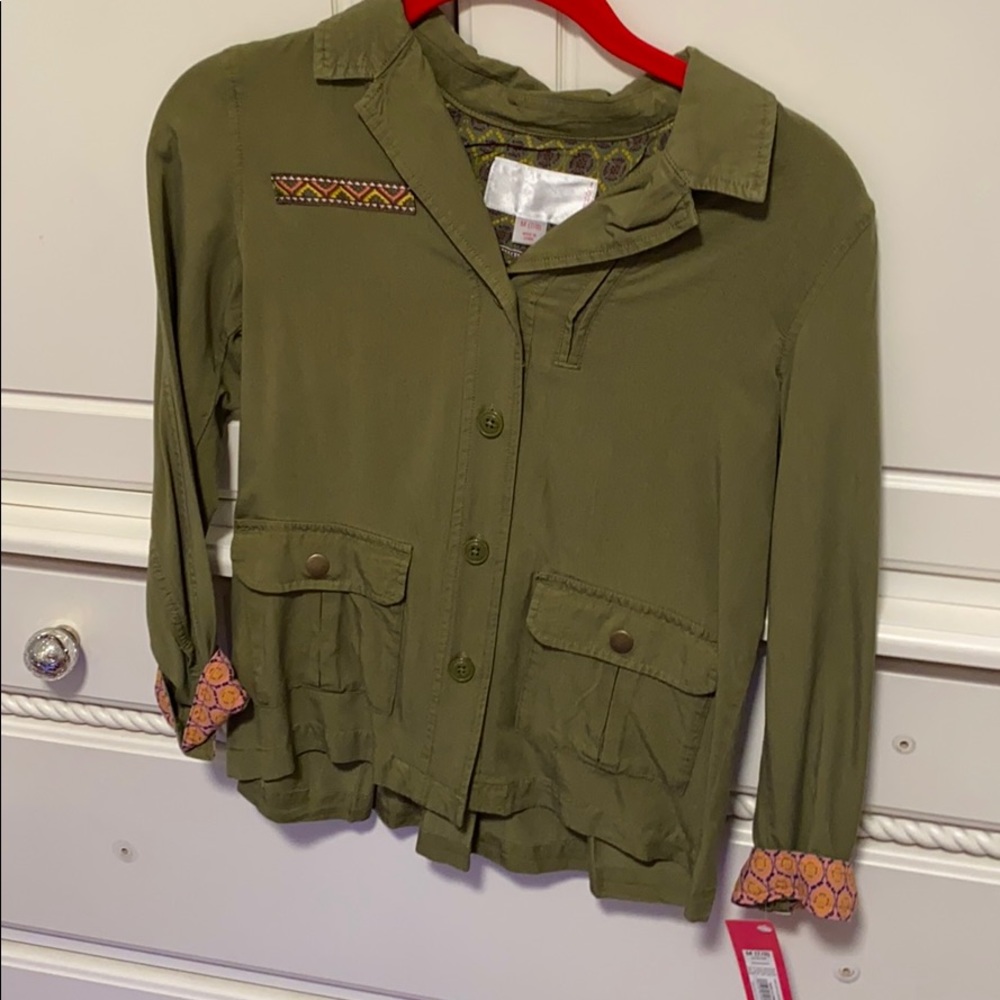 jacket & skirt set. Colors khaki & coral. Cute set